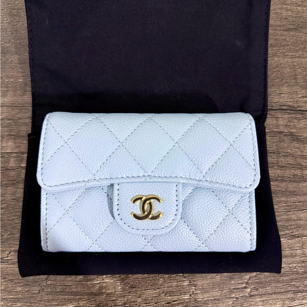 Chanel Light Blue Caviar Flap Card Holder